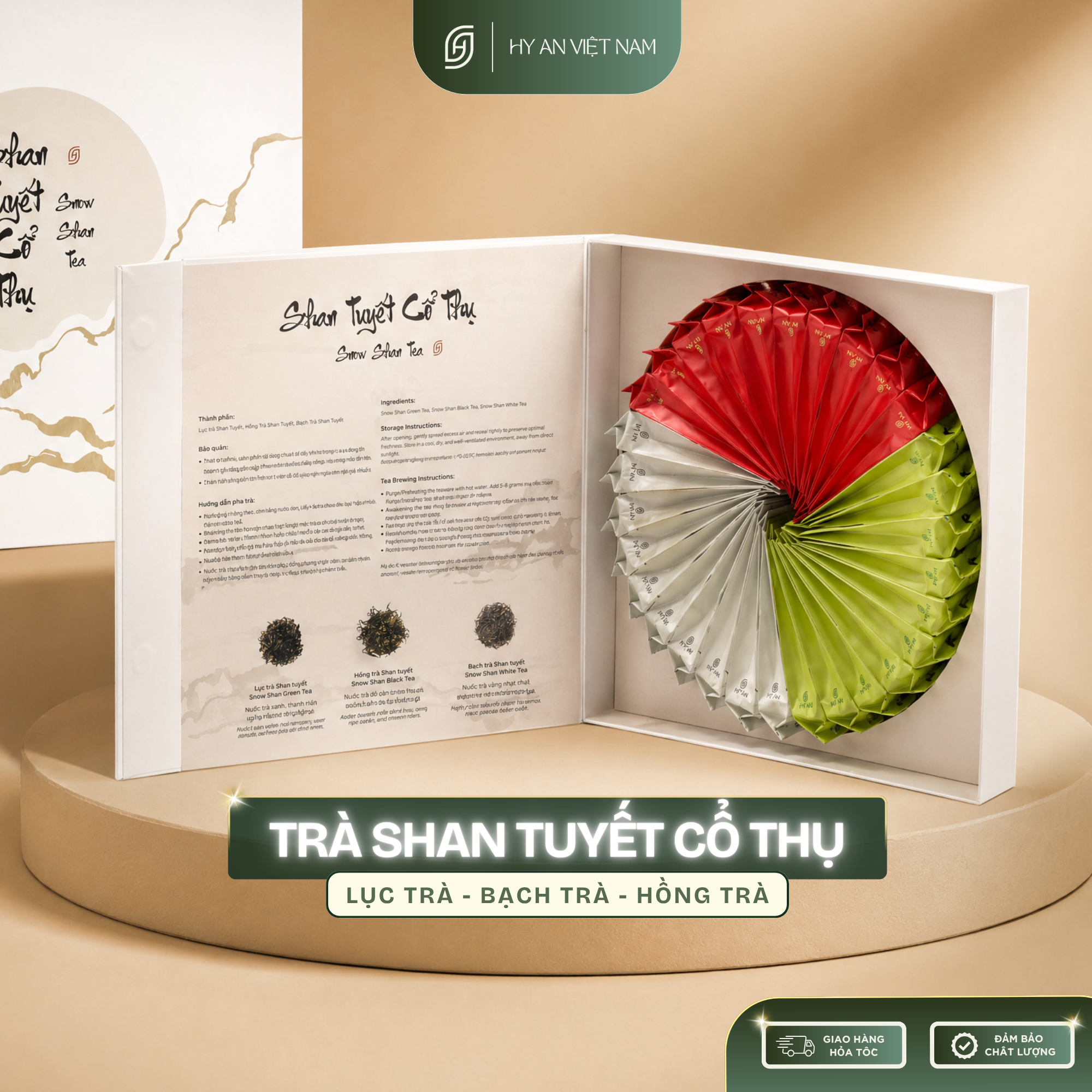 Hộp trà Shan Tuyết Cổ Thụ - Lục Trà Shan Tuyết, Hồng Trà Shan Tuyết, Bạch Trà Shan Tuyết - Trà Cổ Thụ Hà Giang - Quà biếu tặng thượng hạng - Hy An Tea Nước Chè Trà - Ống trà trải nghiệm - Ảnh 2